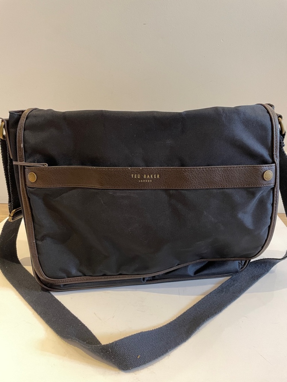 Ted Baker London Laptop Messenger Bag Black Brown Trim 15” Work Bag